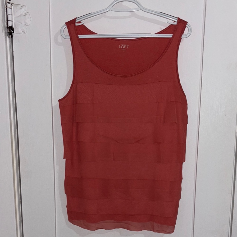 LOFT Salmon Pink Tiered Sleeveless Tank Top